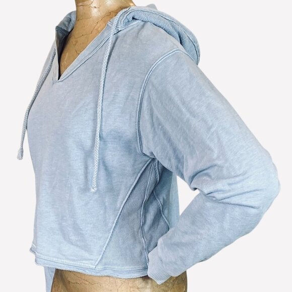 American Eagle Cropped Oversize French Terry V-Neck Hoodie XS Blue #319i - Picture 5 of 16